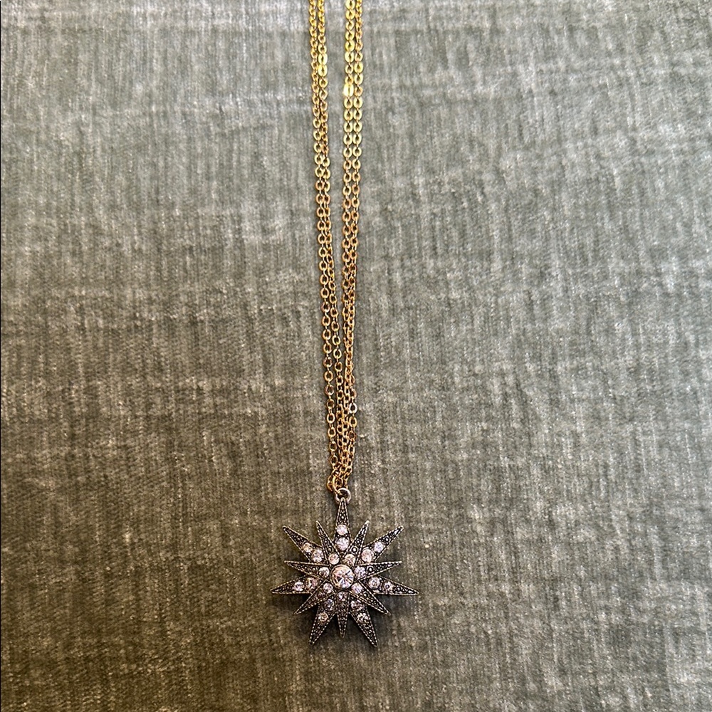 Gold and Silver Crystal Starburst Pendant Necklace